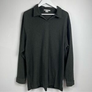 Geoffrey Beene Pullover Top Dark Green Waffle Collared